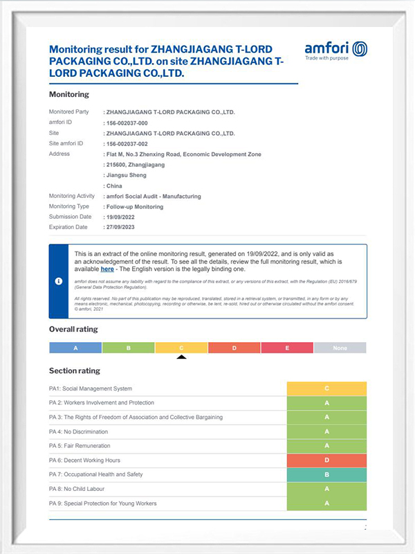 Certificate BSCI T-LORD 2022