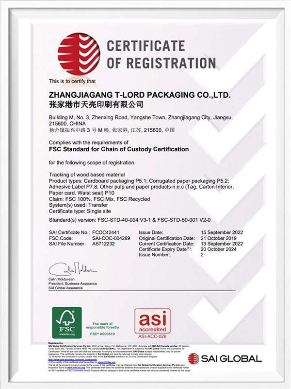 Certificate FSC T-LORD PACKAGING CO.,LTD